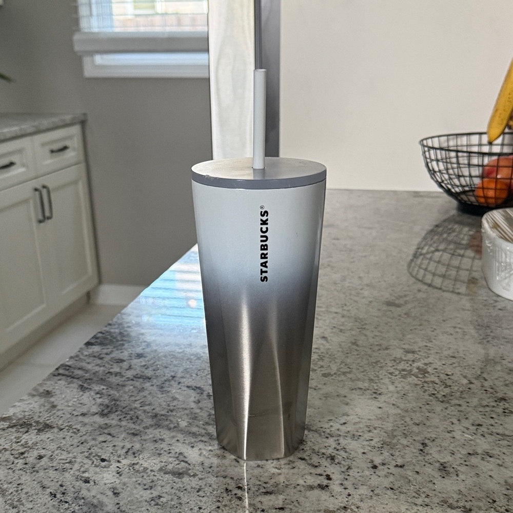 Starbucks Metallic Silver Tumbler with Straw